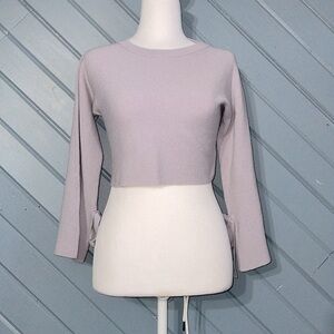 Wilfred Aritzia Emmy Sweater Wool blend lavender cropped wrist tie sweater